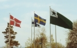 Danska, finska, svenska och esperantoflaggan vajande för vinden